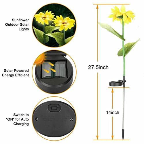 EpicGadget Outdoor Solar Garden Sunflowers Solar Lights - Outdoor LED Lighting Waterproof Flowers Garden Decorative Stake Light for Walkway Pathway Backyard Christmas Decoration Parties (2 Pieces)