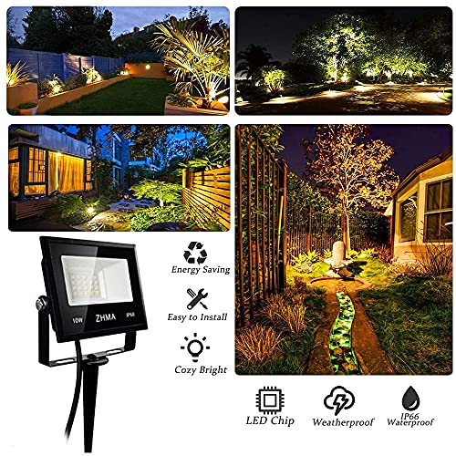 ZHMA 10W Low Voltage Landscape Lights 12V LED Outdoor Spotlight Bowfishing Lights,3000K Warm White Light Landscape Lighting,IP66 Waterproof Spotlight for Yard,Garden(6 Pack)