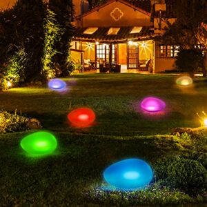 miyole solar garden lights,waterproof led light color changing outdoor landscape night lights, solar stone shape decor lamp for stairs patio lawn(2 pack)
