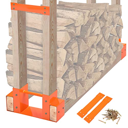 MOFEEZ Outdoor Firewood Log Storage Rack 2x4 Bracket Kit, Fireplace Wood Storage Holder, Adjustable to Any Length - Orange, Two Bases