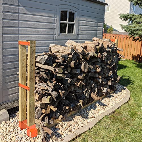 MOFEEZ Outdoor Firewood Log Storage Rack 2x4 Bracket Kit, Fireplace Wood Storage Holder, Adjustable to Any Length - Orange, Two Bases