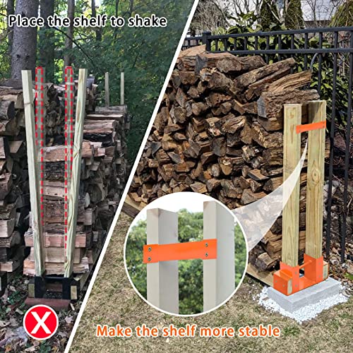 MOFEEZ Outdoor Firewood Log Storage Rack 2x4 Bracket Kit, Fireplace Wood Storage Holder, Adjustable to Any Length - Orange, Two Bases