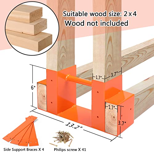 MOFEEZ Outdoor Firewood Log Storage Rack 2x4 Bracket Kit, Fireplace Wood Storage Holder, Adjustable to Any Length - Orange, Two Bases