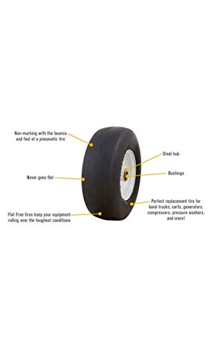 N12 2 New HORSESHOE 13x6.50-6 Flat-Free Lawn Mower Smooth Tires with Steel Rim for Garden Tractor - Hub Length 4 Inch -7.1 5/8 Precision Bearing 136506 T161, 13x6.50x6 13X6.5X6