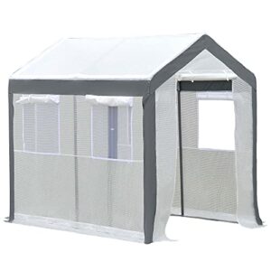 outsunny 8′ l x 6′ w x 7′ h outdoor walk-in tunnel greenhouse garden warm hot house with roll up windows, zippered door, & weather cover
