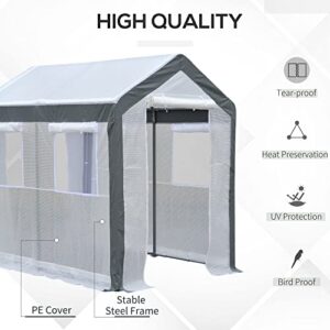 Outsunny 8' L x 6' W x 7' H Outdoor Walk-in Tunnel Greenhouse Garden Warm Hot House with Roll Up Windows, Zippered Door, & Weather Cover