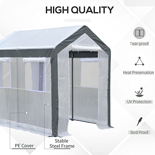 Outsunny 8' L x 6' W x 7' H Outdoor Walk-in Tunnel Greenhouse Garden Warm Hot House with Roll Up Windows, Zippered Door, & Weather Cover