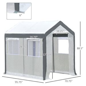 Outsunny 8' L x 6' W x 7' H Outdoor Walk-in Tunnel Greenhouse Garden Warm Hot House with Roll Up Windows, Zippered Door, & Weather Cover