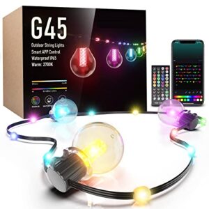 zuukoo smart outdoor string lights,50ft sync with music led rgb patio lights,color changing app control with 25 dimmable bulbs,g45 globe bulbs waterproof for garden,cafe,backyard,christmas,party