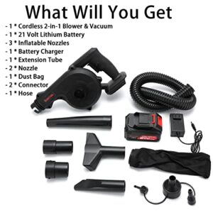 Mini Blower Black,2- in-1 Cordless Small Blower with 21v Lithium Battery,Compact Blower for Inflating,Blowing Leaf,Clearing Dust & Small Trash,Car,Computer Host,Hard to Clean Corner by SHINTYOOL
