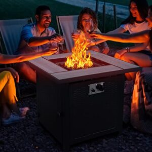 Outdoor Propane Fire Pit Table for Outside, 30 Inch 50,000 BTU Multipurpose Steel Square Gas Firepit with Tabletop and Lava Rock, for Parties and Gatherings on Patio Garden Backyard Porch