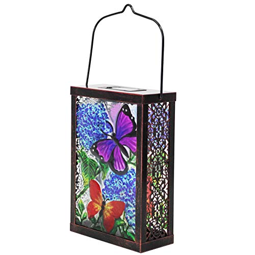 SUBOLO Hanging Solar Lantern, Outdoor Decorative, LED Solar Butterfly Lights, Tabletop Lamp for Outdoor Patio Garden