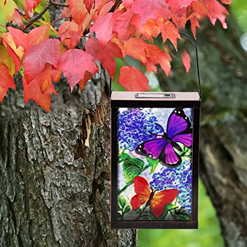 SUBOLO Hanging Solar Lantern, Outdoor Decorative, LED Solar Butterfly Lights, Tabletop Lamp for Outdoor Patio Garden