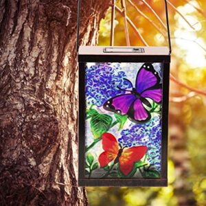 SUBOLO Hanging Solar Lantern, Outdoor Decorative, LED Solar Butterfly Lights, Tabletop Lamp for Outdoor Patio Garden