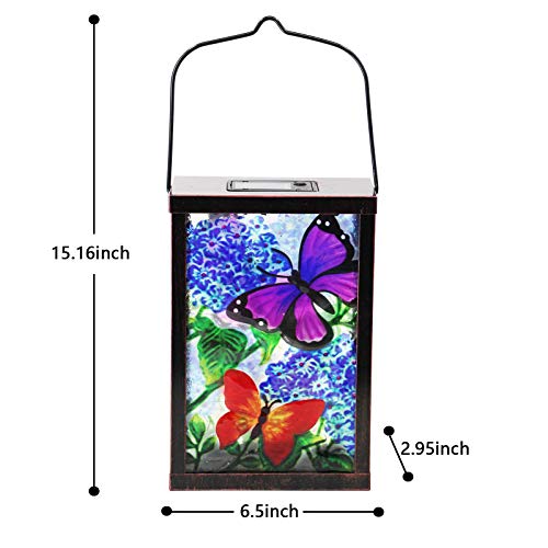 SUBOLO Hanging Solar Lantern, Outdoor Decorative, LED Solar Butterfly Lights, Tabletop Lamp for Outdoor Patio Garden