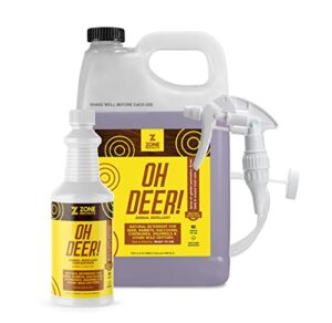deer repellent; zone protects oh deer! deer and animal repellent spray/concentrate bundle. keep deer and rabbits out of your garden. one ready-to-use gallon plus one concentrate