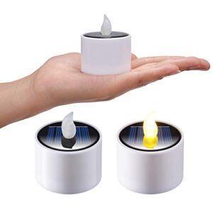 SoulBay 6pcs Solar Power Tea Lights Outdoor Candle Flameless Flicker IP65 Waterproof Rechargeable LED Candles with Dusk to Dawn Sensor for Lantern Garden Camping Party Home Decorations, 2.3" x 2"