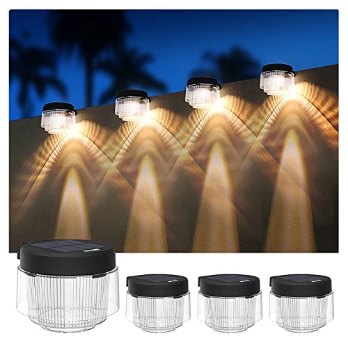 ENTOVE Solar Fence Lights, Solar Deck Lights Outdoor Waterproof Led, Landscape Solar Lights Outdoor Decorative for Wall, Yard, Garden, Stairs, Patio, Garage, Front Door, Swimming Pool, Shed 4 Pack