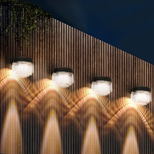 ENTOVE Solar Fence Lights, Solar Deck Lights Outdoor Waterproof Led, Landscape Solar Lights Outdoor Decorative for Wall, Yard, Garden, Stairs, Patio, Garage, Front Door, Swimming Pool, Shed 4 Pack