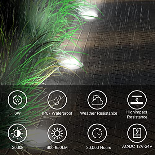 JESLED Landscape Lights 6W LED Well Lights, 12V 24V Ground Lights 6000K Bright White, IP67 Waterproof Low Voltage Landscape Lighting Spotlight for Driveway Deck Patio Yard Garden Outdoor (6 Pack)