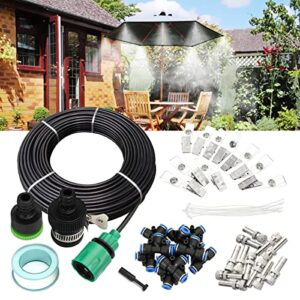 misting cooling system automatic irrigation kit with 32.8ft (10m) 4/7” tubing + 12 misting nozzle, outdoor cooling system for waterpark swimming pool parasol trampoline, plant watering kit for patio garden lawn greenhouse