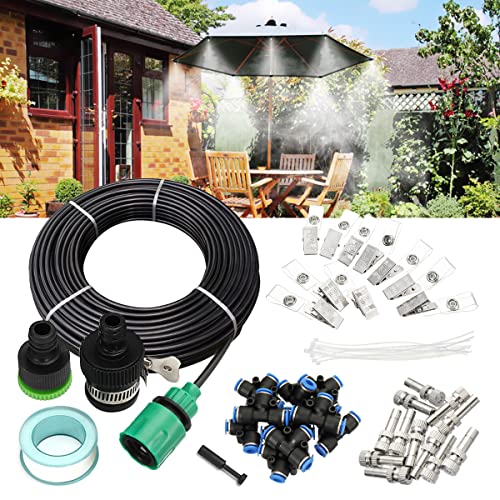 Misting Cooling System Automatic Irrigation Kit with 32.8ft (10M) 4/7'' Tubing + 12 Misting Nozzle, Outdoor Cooling System for Waterpark Swimming Pool Parasol Trampoline, Plant Watering Kit for Patio Garden Lawn Greenhouse