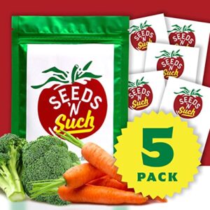 seeds n such 2300 hand selected comfort food vegetable garden seeds | 5 individually packaged seeds – red beets, carrots, broccoli, cauliflower & black seeded simpson lettuce | untreated & non-gmo