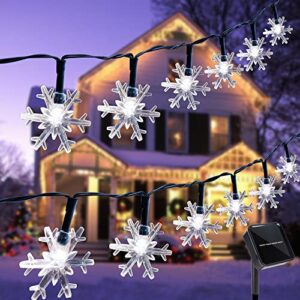 twinkle star solar snowflake string lights, 100 led 33 ft outdoor christmas fairy lights, 8 lighting modes & waterproof for holiday new year wedding party, xmas tree, garden decor, cool white
