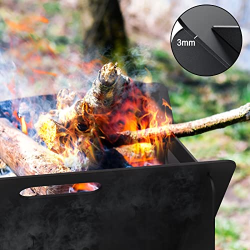 Adreak 18 inch Fire Pit, Outdoor Portable Firepit with BBQ Tray, Detachable Camping Steel Fire Pits for Backyard, Patio, Picnic, Bonfire, Garden (Black-Small)