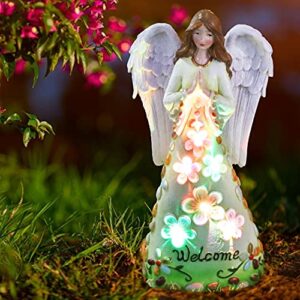 yazjiwan solar garden light outdoor, angel statues with colour changing lights decoration, waterproof resin angel figurine led lights for patio,yard, lawn,walkway,tabletop,ground ornament gift
