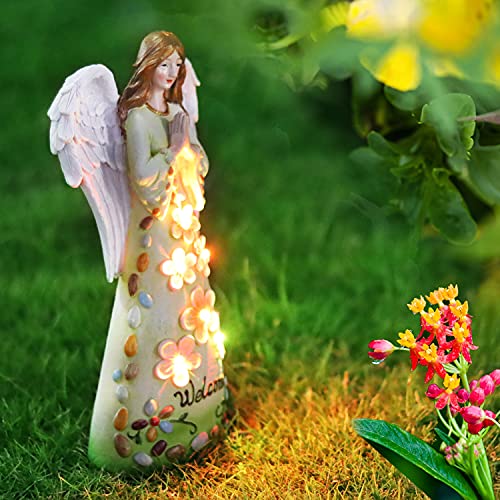 YAZJIWAN Solar Garden Light Outdoor, Angel Statues with Colour Changing Lights Decoration, Waterproof Resin Angel Figurine LED Lights for Patio,Yard, Lawn,Walkway,Tabletop,Ground Ornament Gift