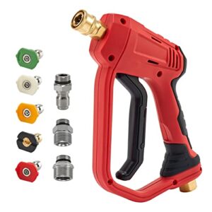 raincovo pressure washer gun, 3/8 inch quick connect, m22 14mm or m22 15mm fitting, short power washer gun with 5 nozzle tips, 4000 psi