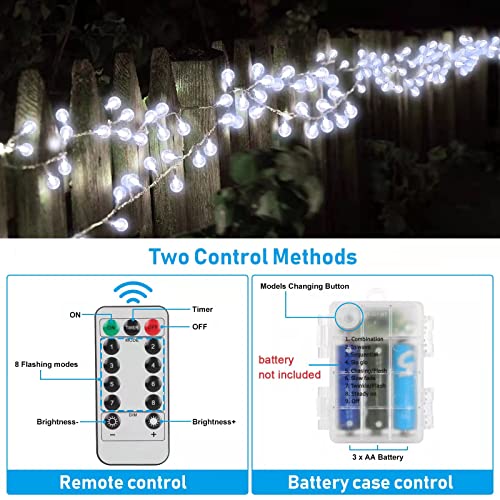 Outdoor String Lights Battery Operated 33FT 100LED String Lights Indoor Waterproof Mini Globe Lights, with Remote Timer 8 Lighting Modes, for Garden Bedroom Wedding Halloween Christmas Party Decor