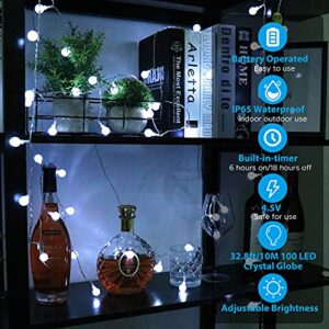 Outdoor String Lights Battery Operated 33FT 100LED String Lights Indoor Waterproof Mini Globe Lights, with Remote Timer 8 Lighting Modes, for Garden Bedroom Wedding Halloween Christmas Party Decor