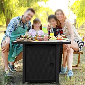 Yaheetech Propane Gas Fire Pit 30 Inch 50,000 BTU Square Gas Firepits with Ceramic Tabletop and Fire Glass, Multi-Function Outdoor Heating Fire Table for Garden/Patio/Courtyard/Party, Black