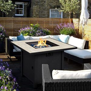 Yaheetech Propane Gas Fire Pit 30 Inch 50,000 BTU Square Gas Firepits with Ceramic Tabletop and Fire Glass, Multi-Function Outdoor Heating Fire Table for Garden/Patio/Courtyard/Party, Black