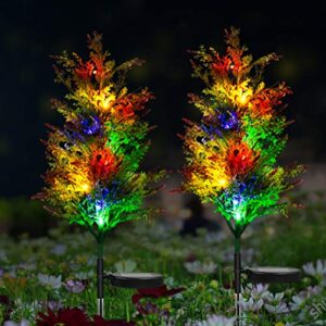 idefair solar garden lights 2 pack outdoor multi-color changing led stake lights flower for garden, patio, yard and decoration (coniferous tree,2 pack)