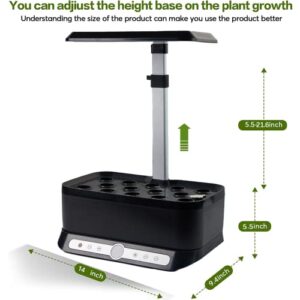 HaritzaK Hydroponics Growing System 14 Pods, Indoor Garden with LED Grow Light，w/Full-Spectrum 36W Grow Light,Indoor Herb Garden Automatic Timer,Height Adjustable(15'' to 21.6'')(Black)