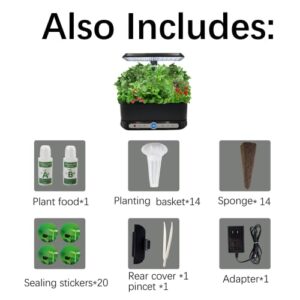 HaritzaK Hydroponics Growing System 14 Pods, Indoor Garden with LED Grow Light，w/Full-Spectrum 36W Grow Light,Indoor Herb Garden Automatic Timer,Height Adjustable(15'' to 21.6'')(Black)