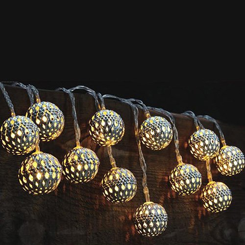 Modern Home Solar LED String Lights - Moroccan Metal Globe Lanterns