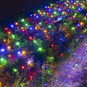 dazzle bright christmas net lights, 360 led 12ft x 5 ft green wire waterproof connectable string lights with 8 modes, christmas outdoor lights for bushes garden holiday decoration (multi-colored)