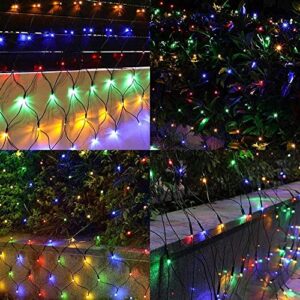 Dazzle Bright Christmas Net Lights, 360 LED 12FT x 5 FT Green Wire Waterproof Connectable String Lights with 8 Modes, Christmas Outdoor Lights for Bushes Garden Holiday Decoration (Multi-Colored)