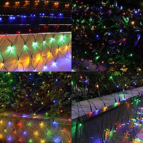 Dazzle Bright Christmas Net Lights, 360 LED 12FT x 5 FT Green Wire Waterproof Connectable String Lights with 8 Modes, Christmas Outdoor Lights for Bushes Garden Holiday Decoration (Multi-Colored)