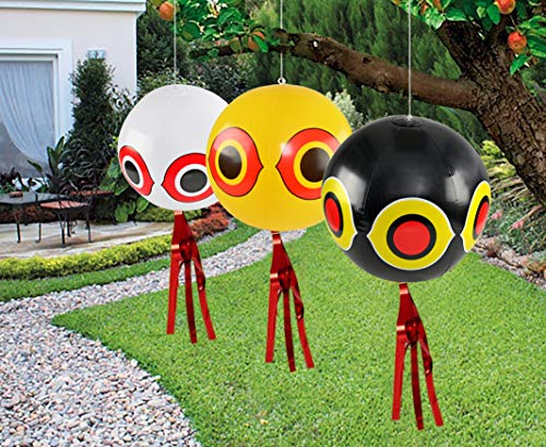 Home-X Bird Deterrent Balloons, Scare Birds Away, Garden Protection from Animals, Scarecrows for Garden, Set of 3, Multicolored, Each 40" D x 20.5" H