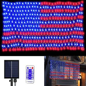 solar american flag lights, independence day decorations 2-in-1 solar powered & plug in us flag lights 420 led 8 modes waterproof flag lights for july 4th independence day, garden, yard decorations