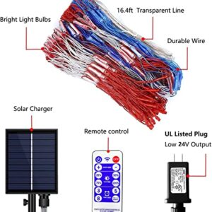 Solar American Flag Lights, Independence Day Decorations 2-in-1 Solar Powered & Plug in US Flag Lights 420 LED 8 Modes Waterproof Flag Lights for July 4th Independence Day, Garden, Yard Decorations