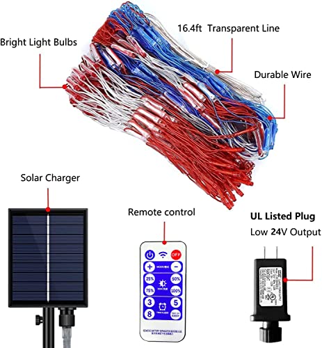 Solar American Flag Lights, Independence Day Decorations 2-in-1 Solar Powered & Plug in US Flag Lights 420 LED 8 Modes Waterproof Flag Lights for July 4th Independence Day, Garden, Yard Decorations