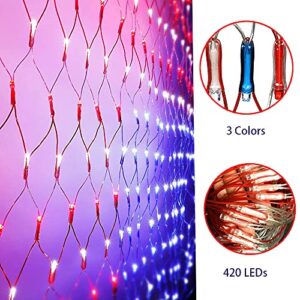 Solar American Flag Lights, Independence Day Decorations 2-in-1 Solar Powered & Plug in US Flag Lights 420 LED 8 Modes Waterproof Flag Lights for July 4th Independence Day, Garden, Yard Decorations