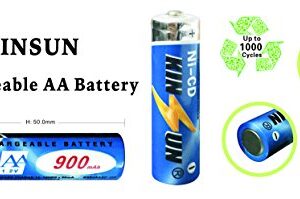 KINSUN 4-Pack Rechargeable Batteries 1.2V Ni-Cd AA 900mAh for Outdoor Solar Garden Light Landscape Lights Path Lights