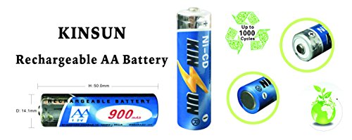 KINSUN 4-Pack Rechargeable Batteries 1.2V Ni-Cd AA 900mAh for Outdoor Solar Garden Light Landscape Lights Path Lights